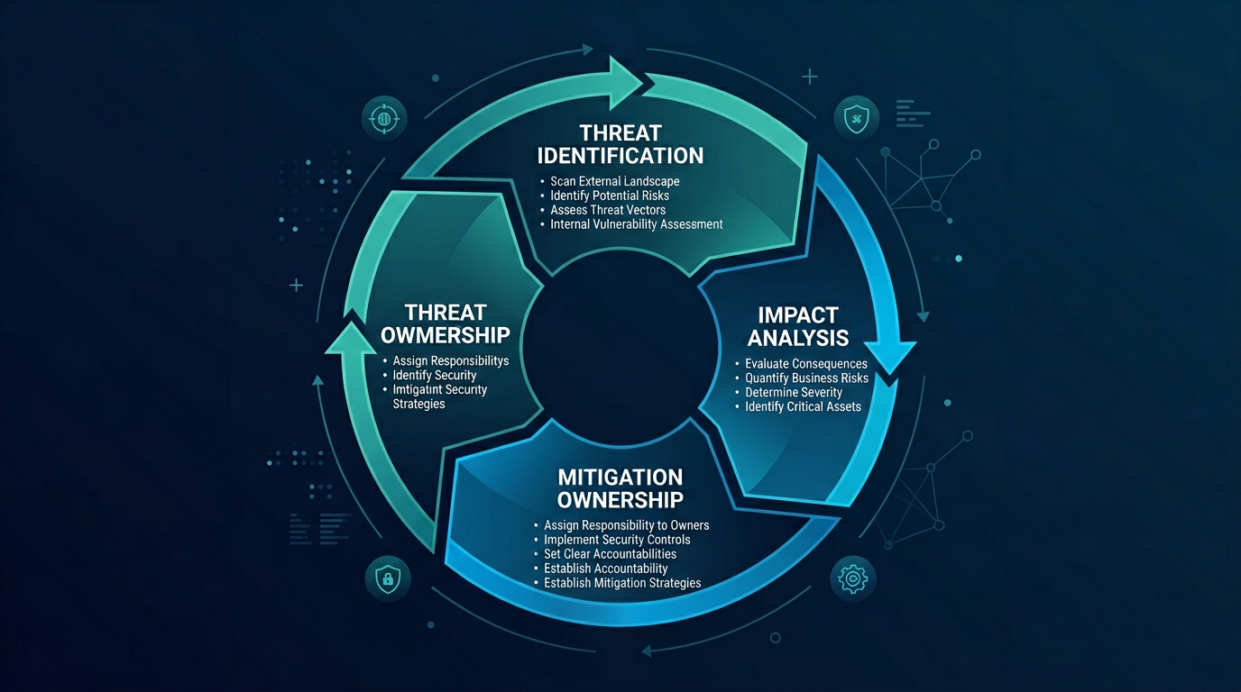 The ESRM integration cycle: Threat Identification, Impact Analysis, Mitigation Ownership, and Threat Ownership